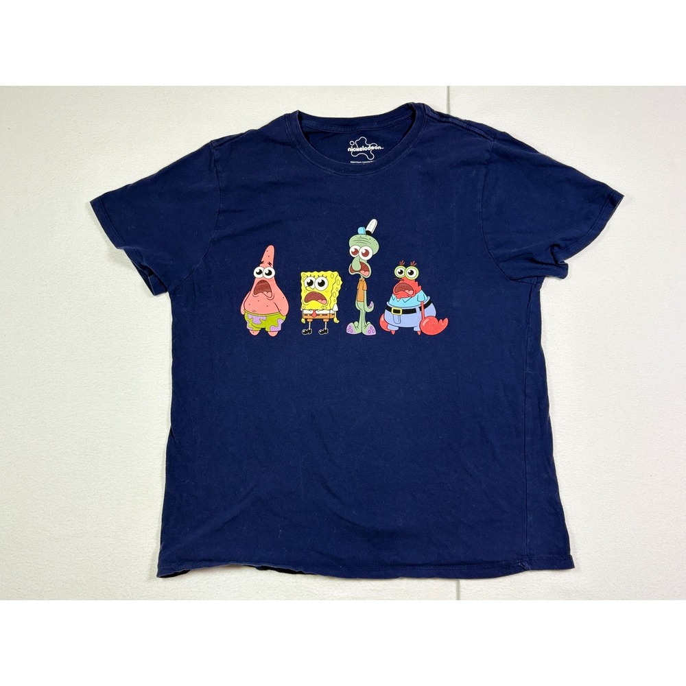 Nickelodeon Spongebob Squarepants Graphic T-Shirt Mens Large Navy Double Sided